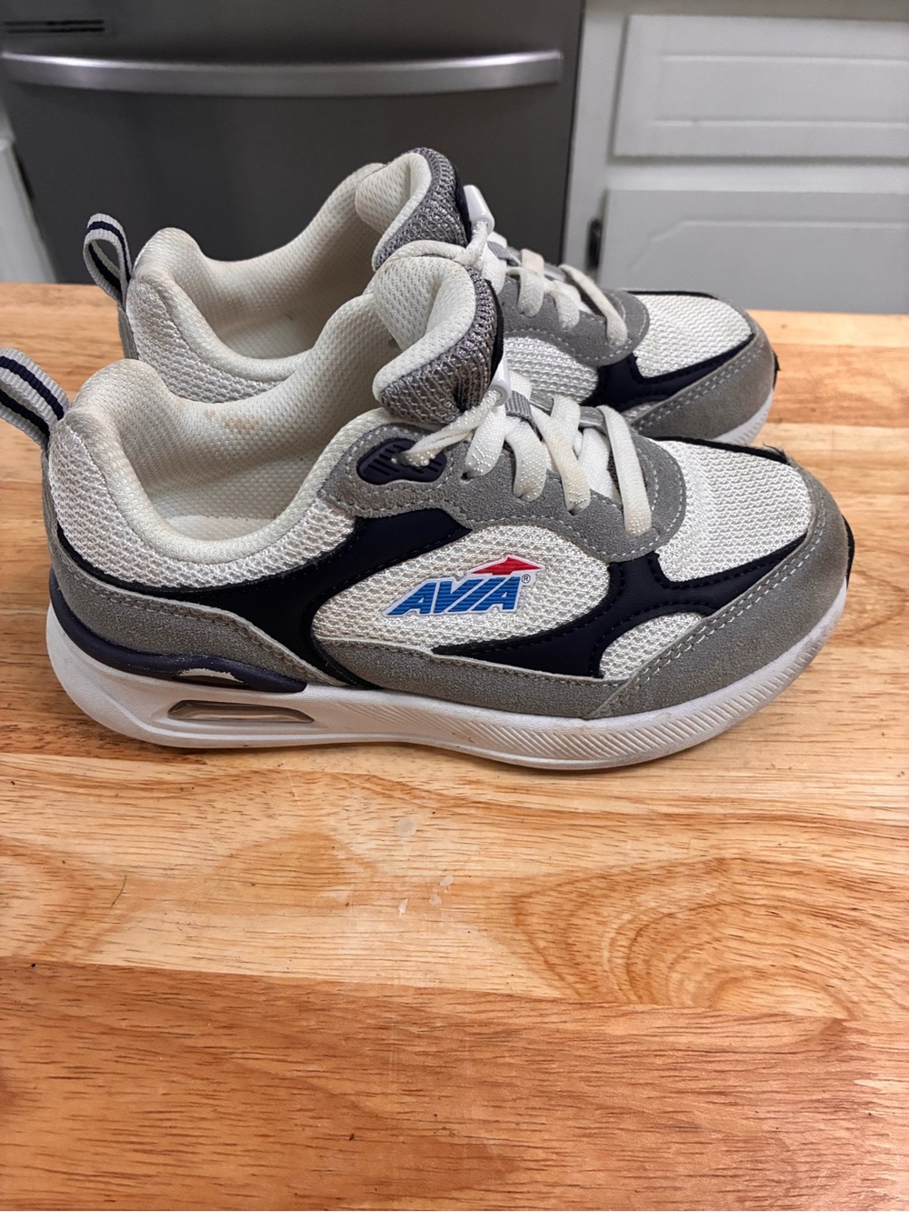 Avia White, Gray & Navy Kids Athletic Sneakers
